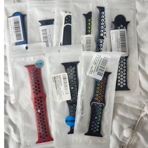 Lot of 9 Apple Watch Bands Sport Silicone Rainbow Black Red Blue Green 42/44MM